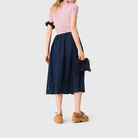 Embroidered Flared Denim Skirt