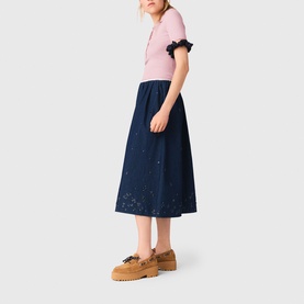 Embroidered Flared Denim Skirt