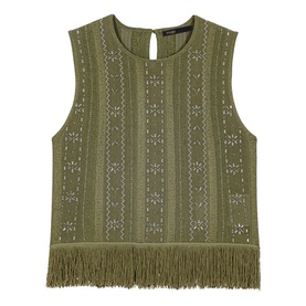 Floral Rhinestone Fringed Top