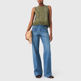 Floral Rhinestone Fringed Top