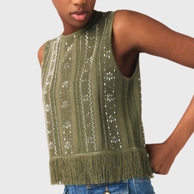 Floral Rhinestone Fringed Top