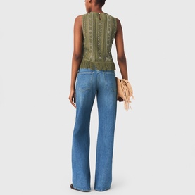 Floral Rhinestone Fringed Top