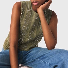 Floral Rhinestone Fringed Top