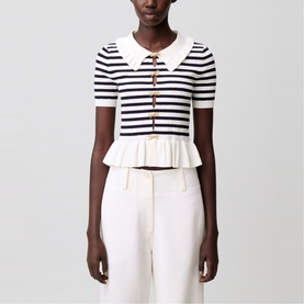 Striped Bow Detail Knitted Top