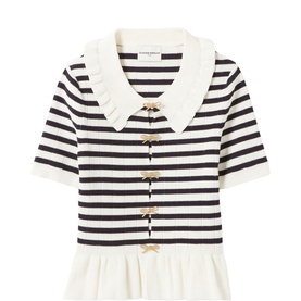 Striped Bow Detail Knitted Top