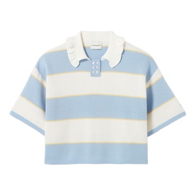 Striped Ruffle Polo Shirt