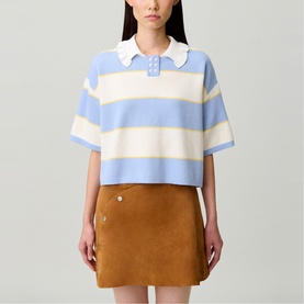Striped Ruffle Polo Shirt