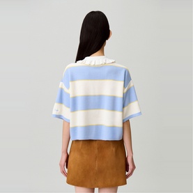 Striped Ruffle Polo Shirt