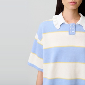 Striped Ruffle Polo Shirt