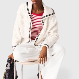 Sailor Collar Cable Knit Cardigan