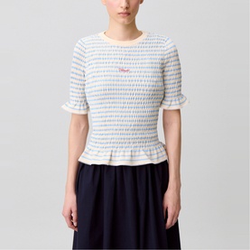 Logo Striped Smocked Top