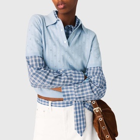 Embellished Cropped Polo Sweater