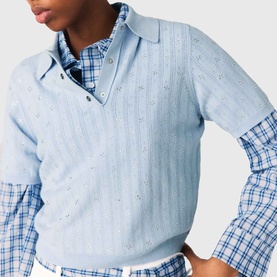 Embellished Cropped Polo Sweater