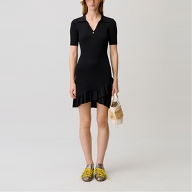 Shirt Collar Mini Knitted Dress