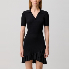 Shirt Collar Mini Knitted Dress