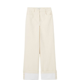 Button Hem Straight Leg Jeans