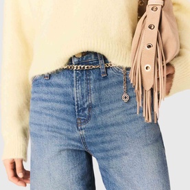 Chain Belt Wide Leg Jeans