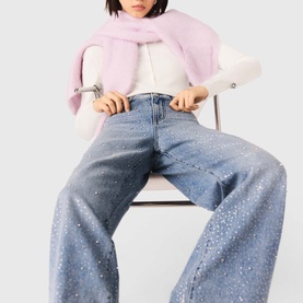 Embellished High-Rise Wide Leg Jeans