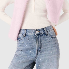 Embellished High-Rise Wide Leg Jeans