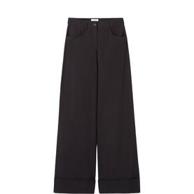 Claude Pierlot Turn-Up Wide Leg Trousers in blue, wide-leg silhouette with turn-up cuffs and front pockets