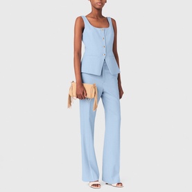 Pleated Flared Straight Leg Suit Trousers