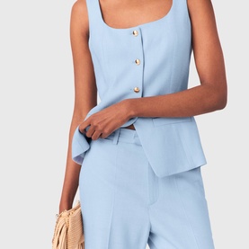 Pleated Flared Straight Leg Suit Trousers