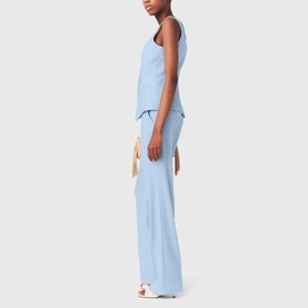 Pleated Flared Straight Leg Suit Trousers