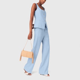 Pleated Flared Straight Leg Suit Trousers