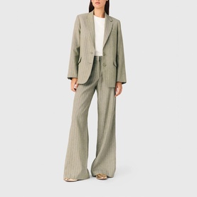 Pinstriped Wide Leg Suit Trousers
