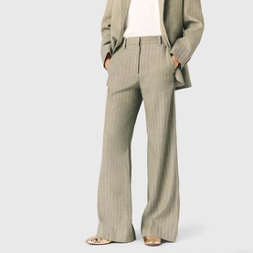 Pinstriped Wide Leg Suit Trousers