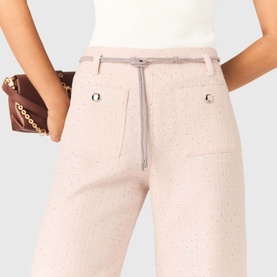 Tweed Embellished Wide Leg Trousers
