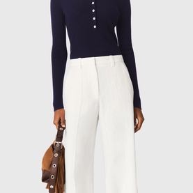 Pinstripe High-Rise Wide Leg Trousers