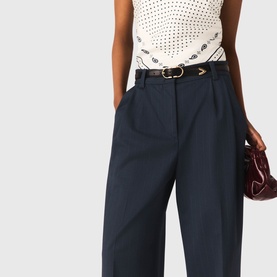 Pinstripe High-Rise Wide Leg Suit Trousers