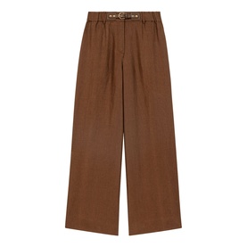 Belt Detail Linen Wide Leg Trousers