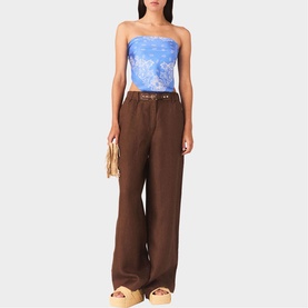 Belt Detail Linen Wide Leg Trousers