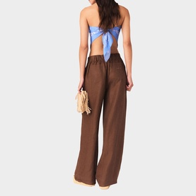 Belt Detail Linen Wide Leg Trousers