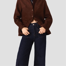 Patch Pocket High-Rise Wide Straight Leg Jeans