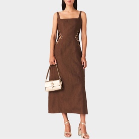Linen Cut Out Flared Dress