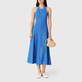 Floral Halterneck Backless Flared Dress