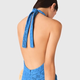 Floral Halterneck Backless Flared Dress