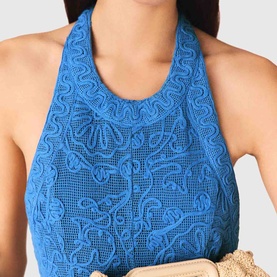 Floral Halterneck Backless Flared Dress