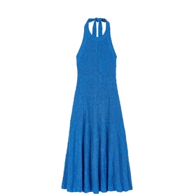 Floral Halterneck Backless Flared Dress