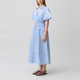 Striped Cinched Flared Dress