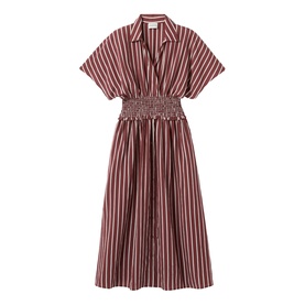 Striped Ruched Flared Dress