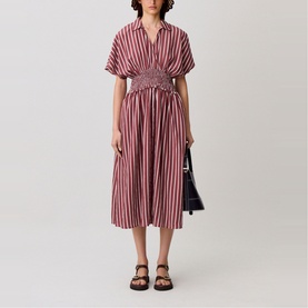 Striped Ruched Flared Dress