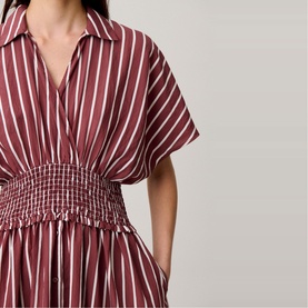 Striped Ruched Flared Dress