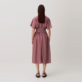 Striped Ruched Flared Dress