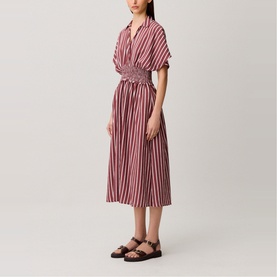 Striped Ruched Flared Dress