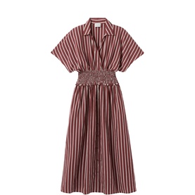 Striped Ruched Flared Dress