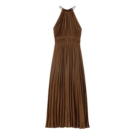 Halter Pleated Flared Dress